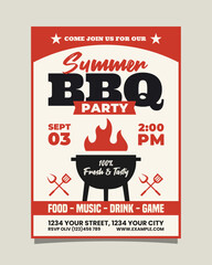 Red and Black Retro Illustrative BBQ Summer Party Vertical Poster Invitation Template