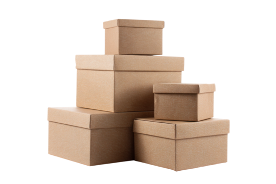 Organizing cardboard boxes home office storage solutions indoor. Isolated on transparent background, png.