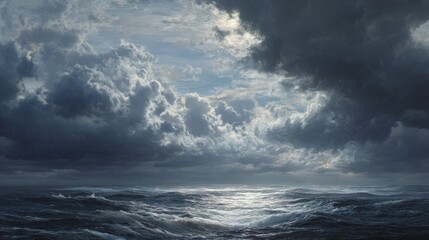Fototapeta premium Stormy sky over a dark ocean