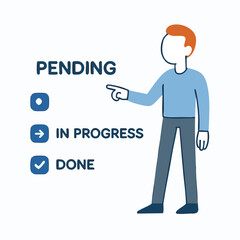 Flat Illustration Man Pointing at Task Status with Icon Set