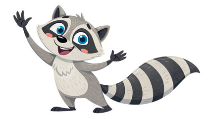 Obraz premium Cartoon raccoon waving hand vector illustration cute animal character design for kids and children book