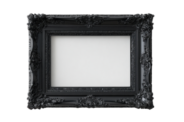 Elegant black frame displaying art studio photography indoor close-up. Isolated on transparent background, png.
