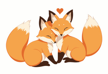 Obraz premium Two cute foxes cuddling together with a heart above them 
