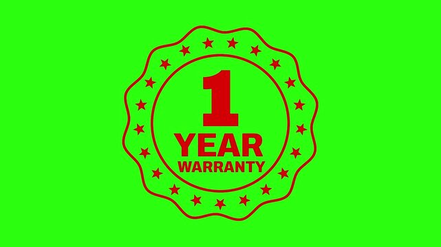 1 year warranty stamp animation red one year guarantee badge animation 4k green screen animated 1 year warranty icon motion graphic seal transparent background