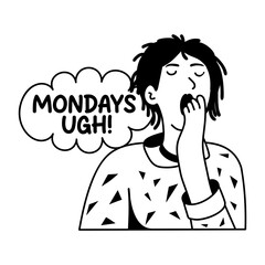 A lazy character having monday vibe, glyph typographic sticker 