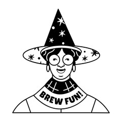 A glyph style sticker of a party girl having brew fun 