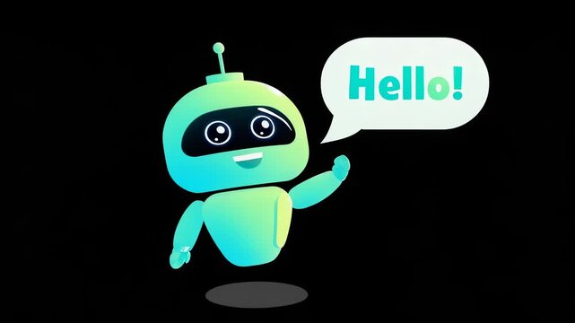 Friendly 3D robot waving and saying hello on a transparent background