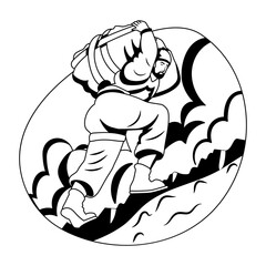 Glyph illustration of a worker carrying heavy burden on shoulder 