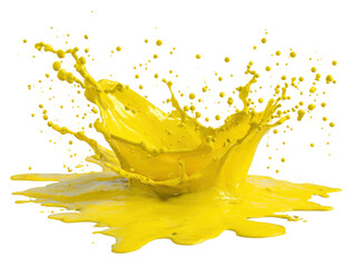 Vibrant yellow paint splash studio action shot creative environment. Isolated on transparent background, png.
