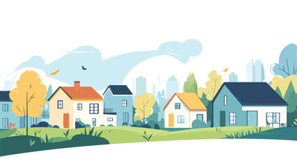 Fototapeta premium Vibrant Community Land Trust Scene: Neighborhood Illustration