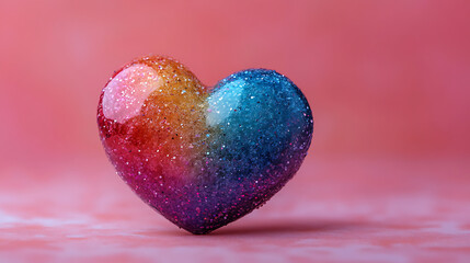 Sparkling Rainbow Heart on Pink Background Symbol of Love and LGBTQ+ Pride