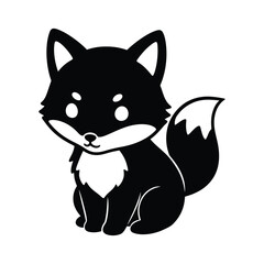 A cute fox is sitting and looking forward, isolated on white background