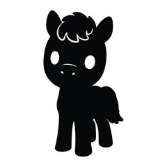 A sweet pony silhouette stands playfully, isolated on white background, embodying the charm of a cartoon horse in a minimalist design