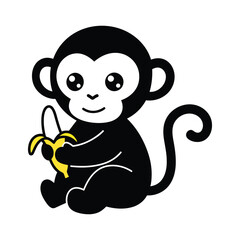 A cute monkey is peeling a banana, isolated on white background, its big eyes sparkling with delight at the tasty treat