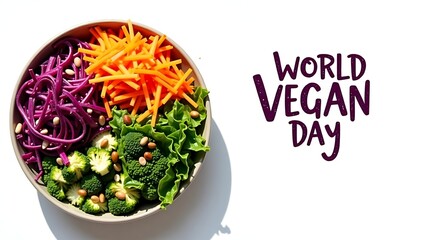 Vibrant vegan bowl with world vegan day hand lettering