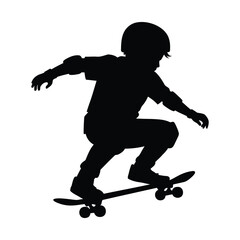 Fototapeta premium A silhouette of a skateboarder performing a jump, isolated on white background
