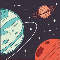 A celestial triptych featuring three planets or moons artistically arranged in a vast dark space creating a visually stunning and otherworldly composition