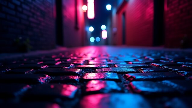 Close up of a keyboard with neon lights reflecting on the keys - Powered by Adobe
