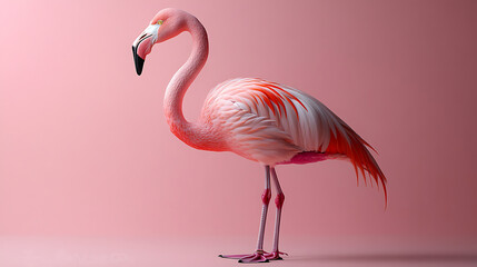 Elegant Pink Flamingo on Pink Background