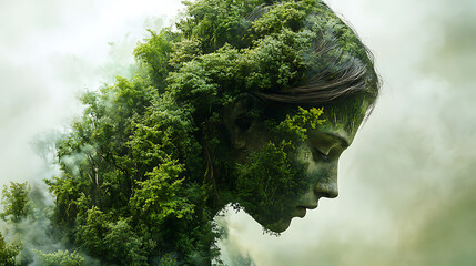 Woman Transformed into Nature A Surreal Portrait of Environmental Harmony