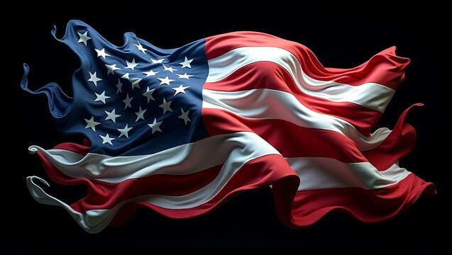 Waving american flag with stars and stripes on black background