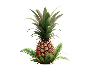 Decorative pineapple arrangement indoor setting plant display. Isolated on transparent background, png.
