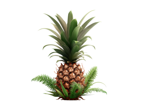 Decorative pineapple arrangement indoor setting plant display. Isolated on transparent background, png.