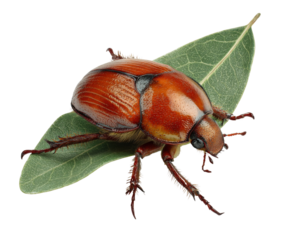 Close-up beetle on leaf nature photography macro environment. Isolated on transparent background, png.