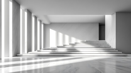 Modern Minimalist Marble Staircase in Sunlit Hallway
