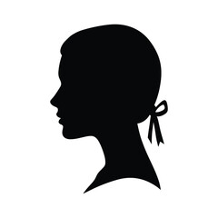 Elegant silhouette of a womans profile with a ribbon in her hair, isolated on white background