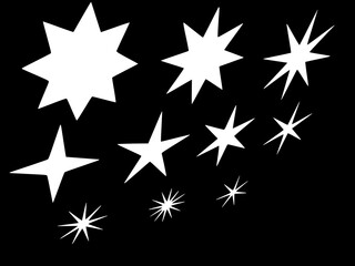 set of white  stars on black background , sunburst symbols. Vintage sunbeam icons,Starburst Stickers and Badges - Vector Set