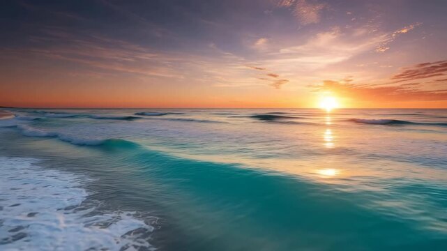 朝日に染まる砂浜と澄んだ海辺