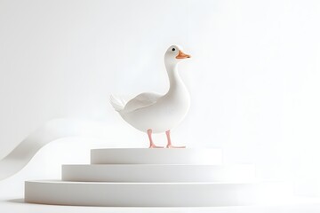 Elegant White Goose on Minimalist Platform: Purity and Serenity