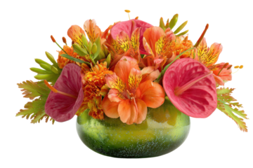 Vibrant floral arrangement home decor decorative art indoor close-up. Isolated on transparent background, png.