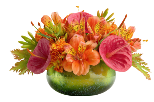 Vibrant floral arrangement home decor decorative art indoor close-up. Isolated on transparent background, png.