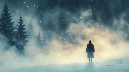 Solitary Figure in a Snowstorm, Winter Wonderland Mystery
