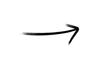 Doodle arrow symbol in a sketchy, hand-drawn style. Black scribble pointer icon for creative projects, presentations, and business logos. Isolated illustration on a transparent background.