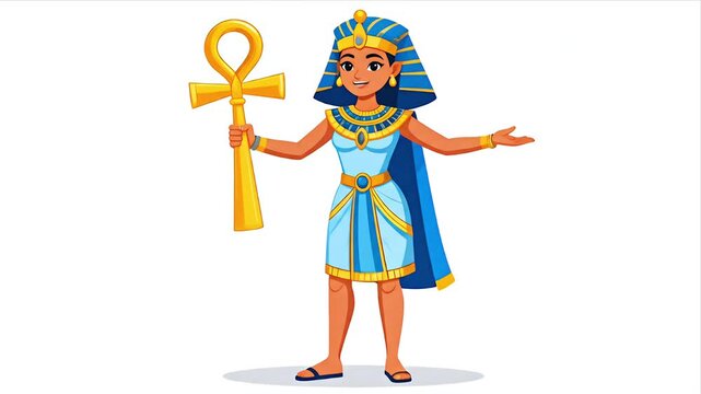 Cartoon illustration of a woman holding an ankh symbol