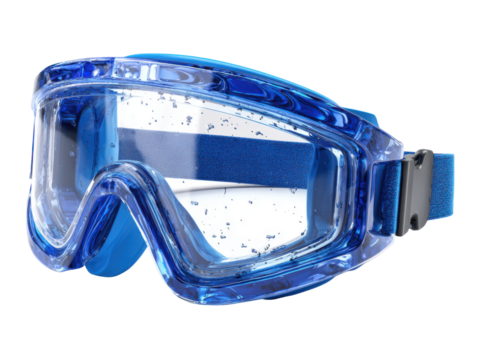 Diving safety equipment underwater image of goggles clear close-up. Isolated on transparent background, png.