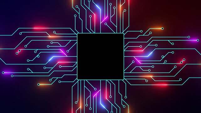 Intro - Futuristic Neon Circuit Board Logo Reveal Animation &ndash; Cyberpunk Tech Opener with Glowing Electronic Traces