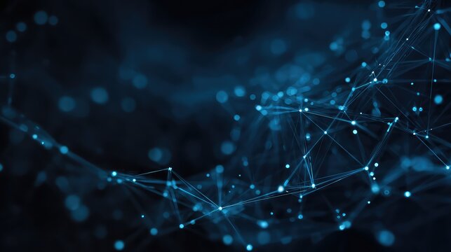 Abstract concepts of cybersecurity technology and digital data protection. Protect internet network connection with polygons, dots and lines with dark blue background, center focus, side blur. - Powered by Adobe