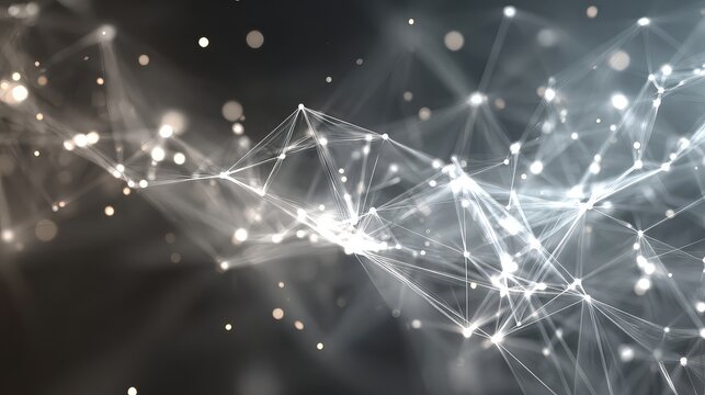 Abstract digital background of points and lines. Glowing grey plexus. Big data. Network or connection. Abstract technology science background. 3d vector illustration.