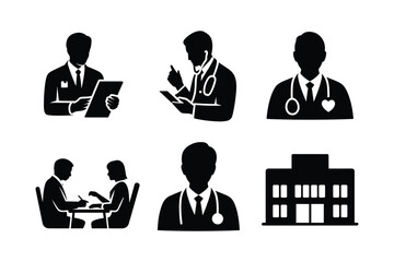 Medical professionals and building icons doctor stethoscope