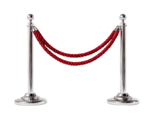 Event preparation red rope barrier display exhibition hall photography. Isolated on transparent background, png.