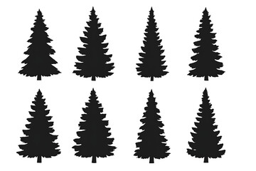 Obraz premium Pine Tree Silhouettes and Evergreen Forest Vector Set on Transparent Background