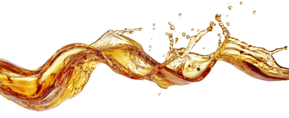 Splashing beer wave with foam and drops, isolated on transparent cutout background