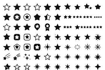 Set of Black Star Icons – Modern Simple Rating Stars Vector Collection