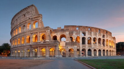 Ancient Roman Colosseum at dawn