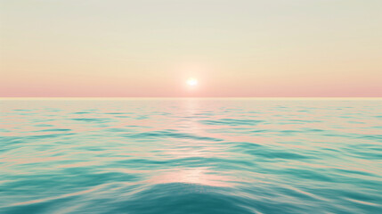 Naklejka premium Tranquil Ocean Horizon with a Soft Sunrise Casting Warm Hues Across the Water