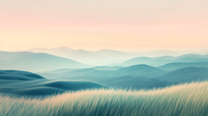 Serene Rolling Hills Under a Gentle Pastel Sky A Peaceful Nature Landscape